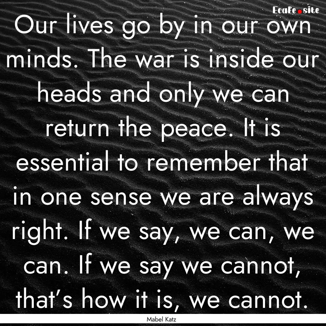 Our lives go by in our own minds. The war.... : Quote by Mabel Katz