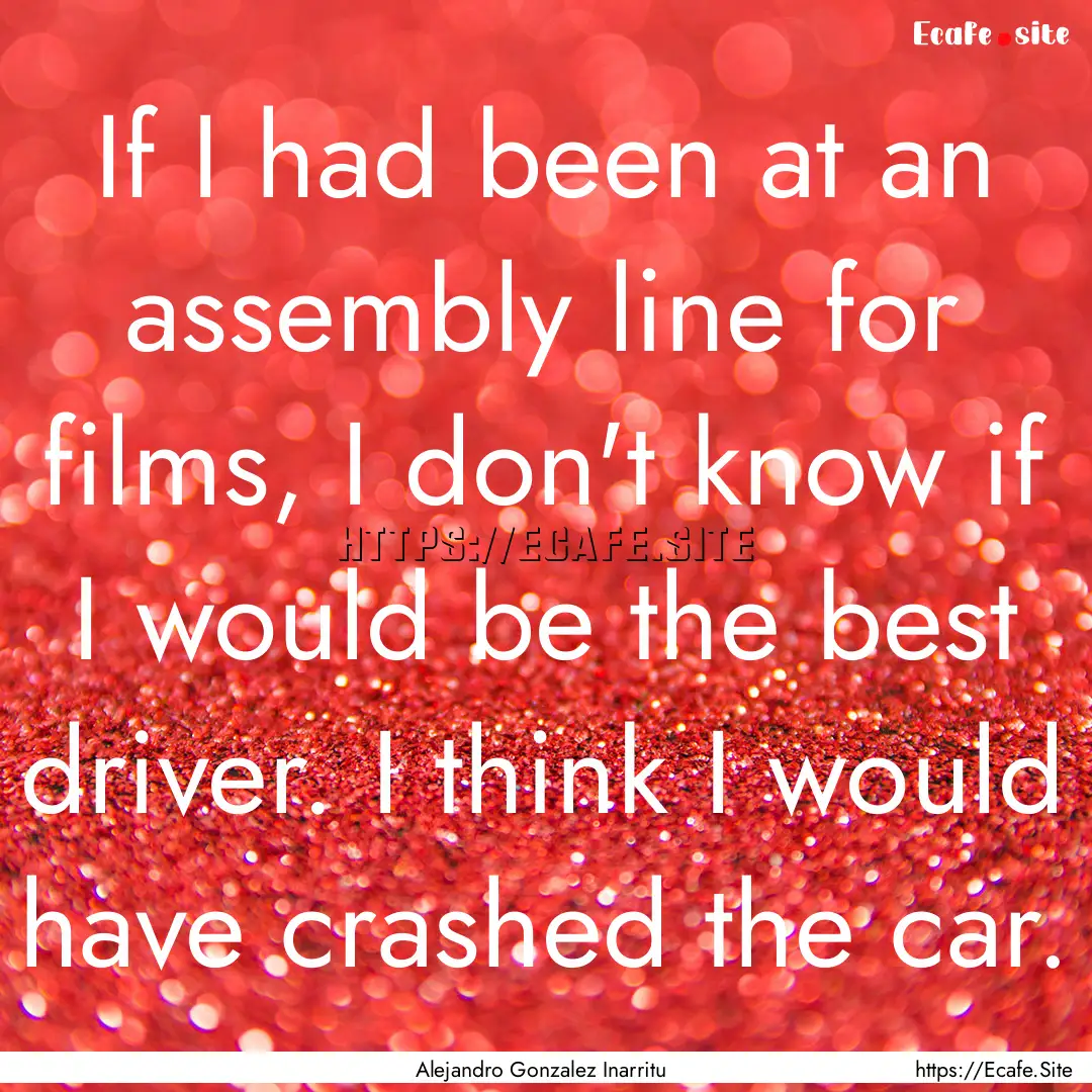 If I had been at an assembly line for films,.... : Quote by Alejandro Gonzalez Inarritu