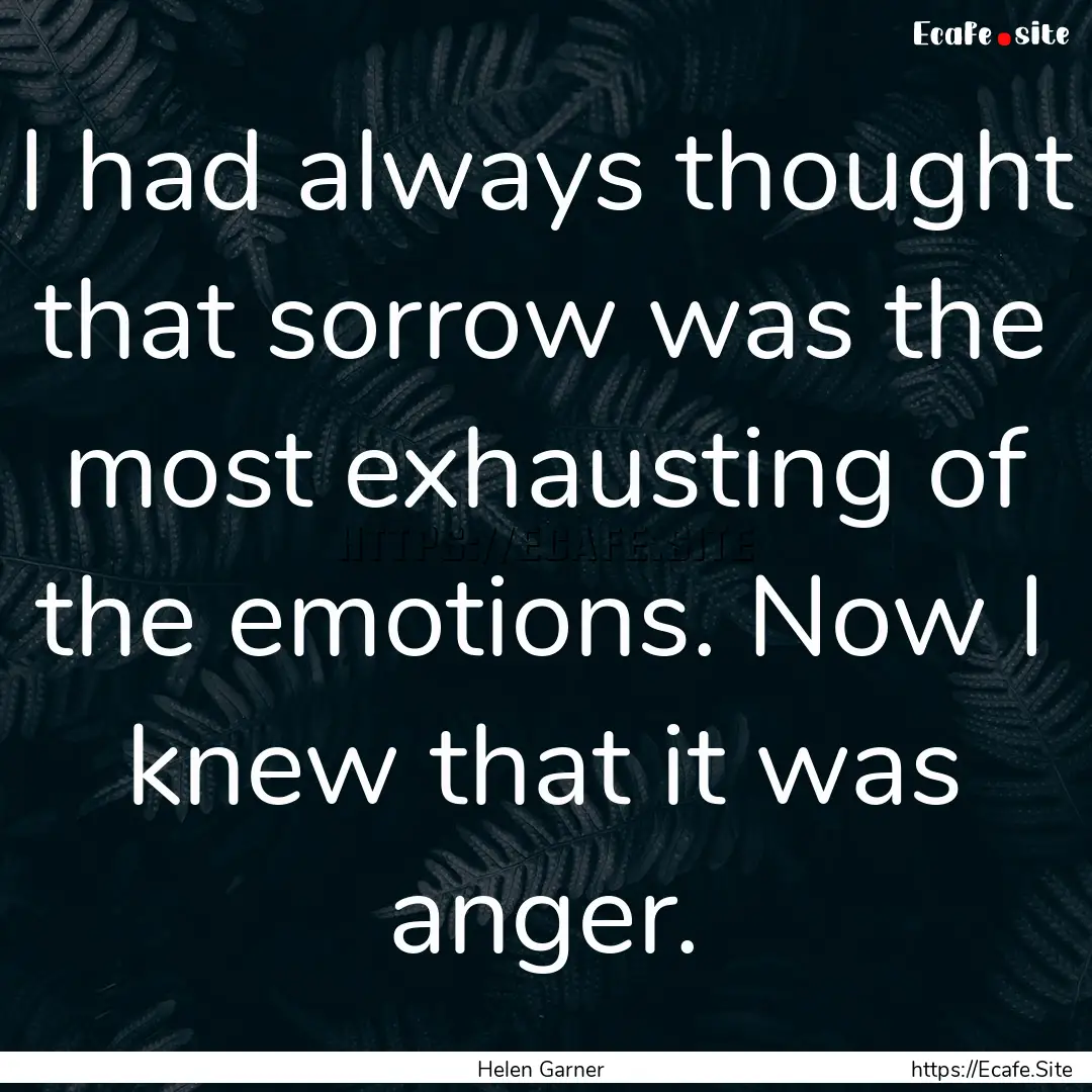 I had always thought that sorrow was the.... : Quote by Helen Garner