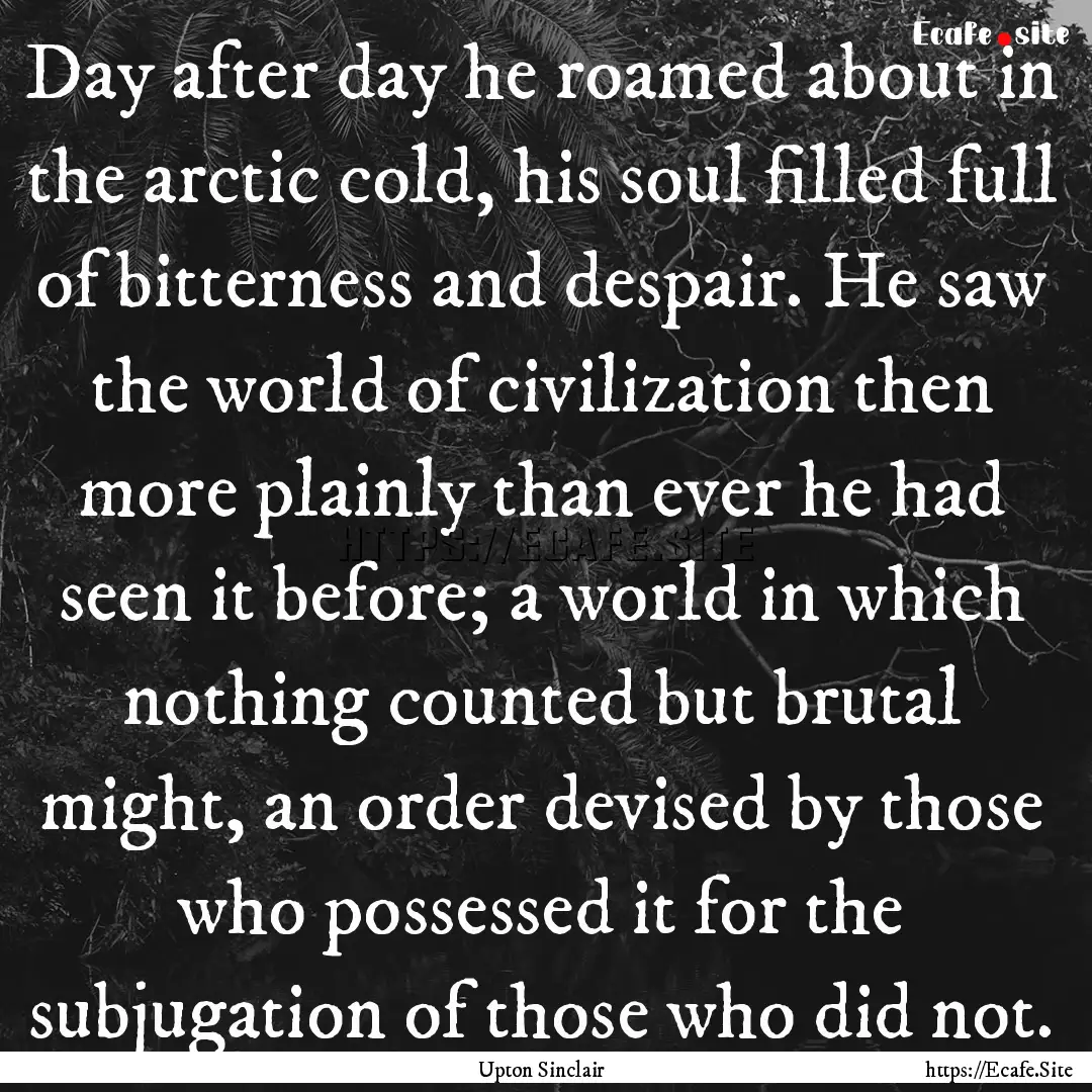 Day after day he roamed about in the arctic.... : Quote by Upton Sinclair