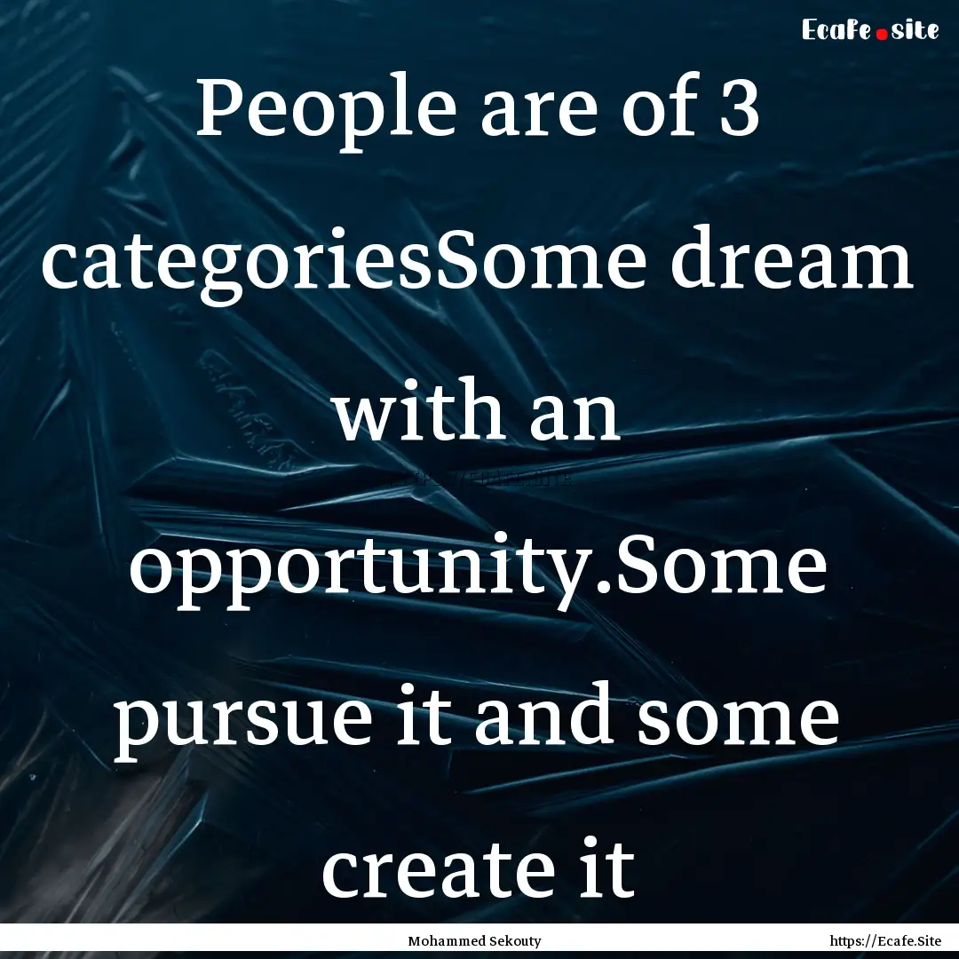 People are of 3 categoriesSome dream with.... : Quote by Mohammed Sekouty