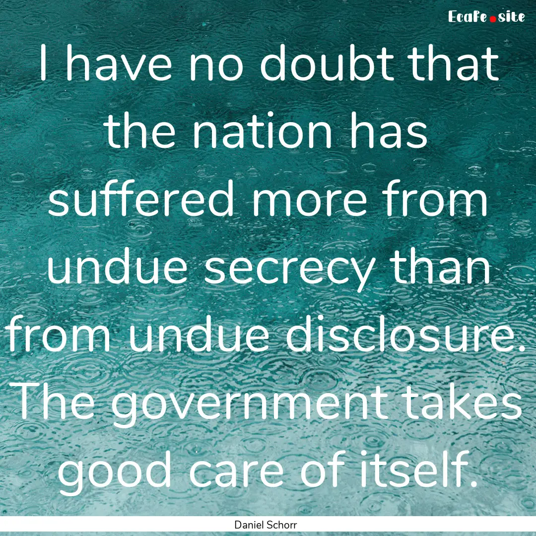 I have no doubt that the nation has suffered.... : Quote by Daniel Schorr