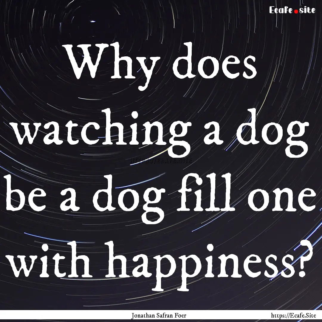 Why does watching a dog be a dog fill one.... : Quote by Jonathan Safran Foer