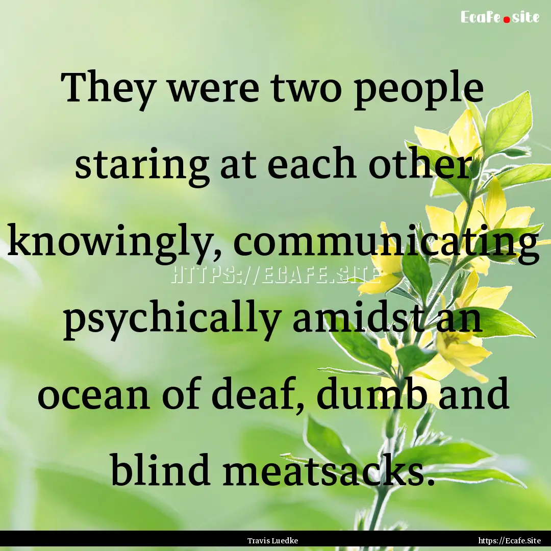 They were two people staring at each other.... : Quote by Travis Luedke