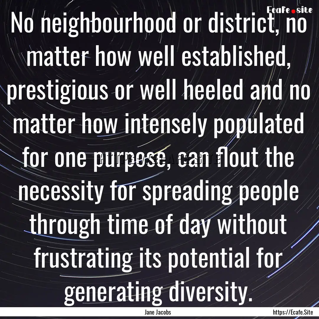 No neighbourhood or district, no matter how.... : Quote by Jane Jacobs