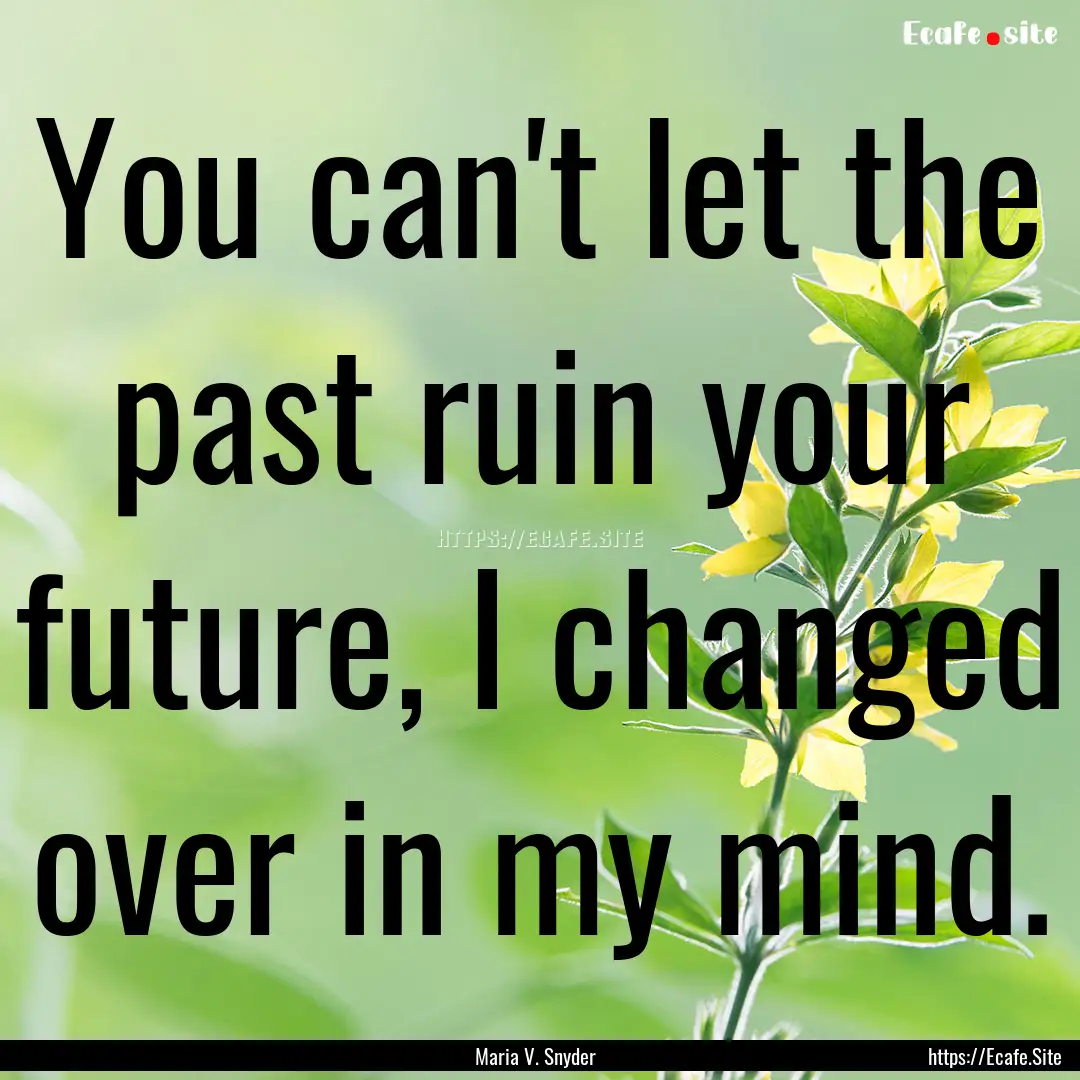 You can't let the past ruin your future,.... : Quote by Maria V. Snyder