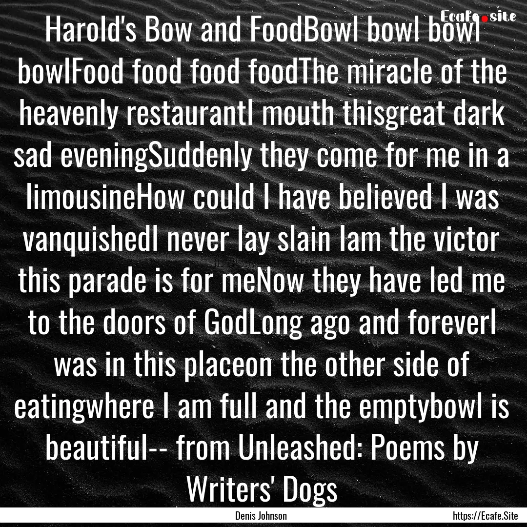 Harold's Bow and FoodBowl bowl bowl bowlFood.... : Quote by Denis Johnson