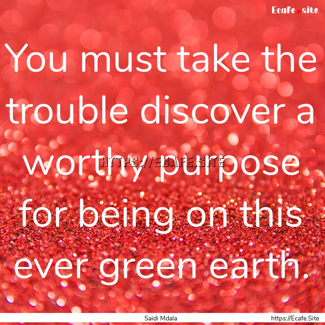 You must take the trouble discover a worthy.... : Quote by Saidi Mdala