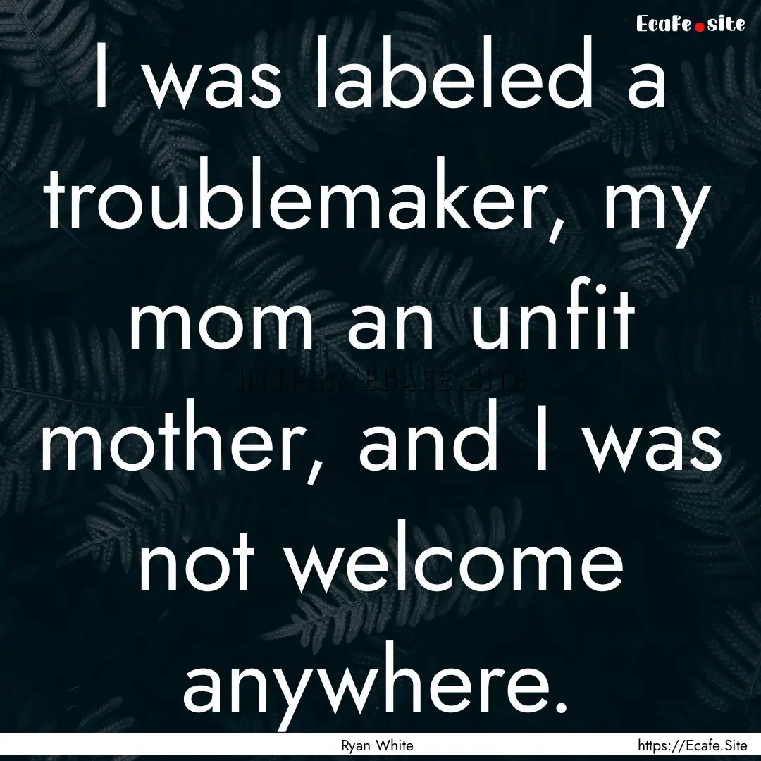 I was labeled a troublemaker, my mom an unfit.... : Quote by Ryan White