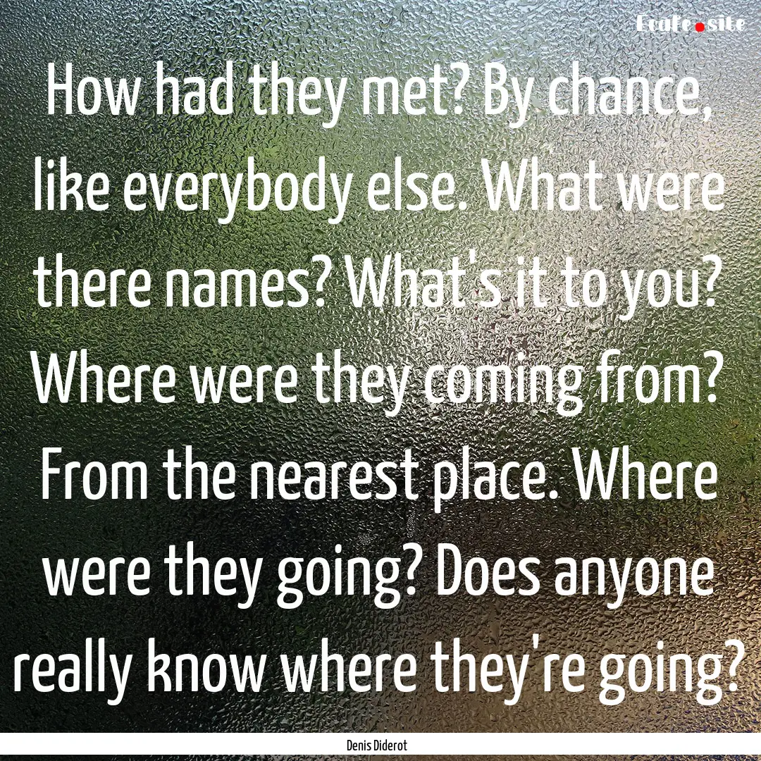 How had they met? By chance, like everybody.... : Quote by Denis Diderot