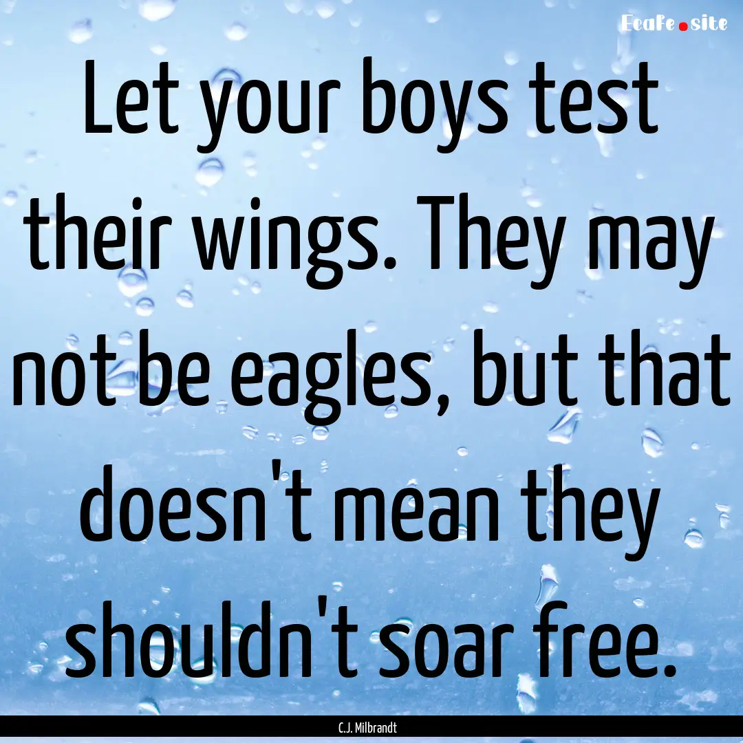 Let your boys test their wings. They may.... : Quote by C.J. Milbrandt