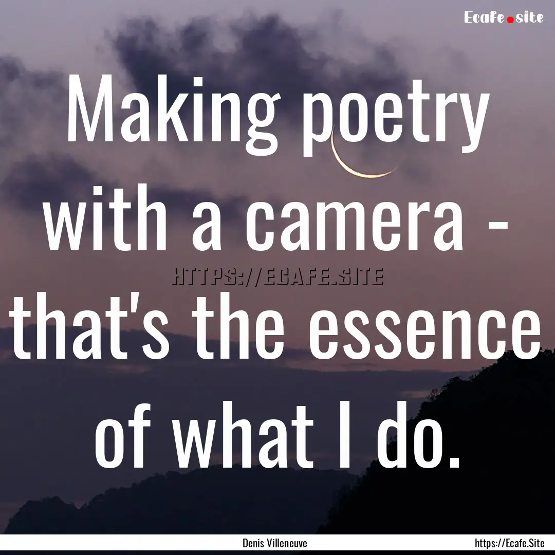 Making poetry with a camera - that's the.... : Quote by Denis Villeneuve