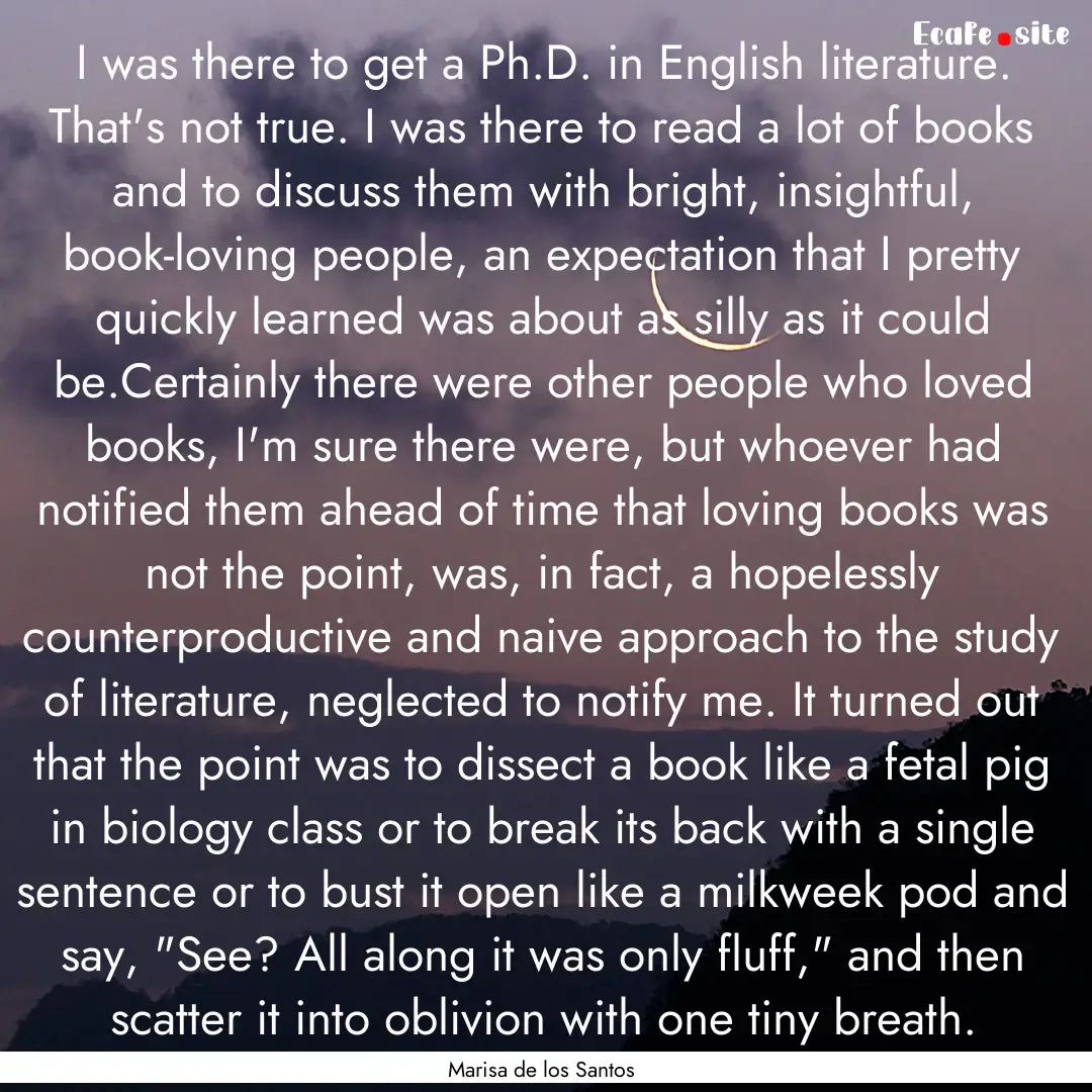 I was there to get a Ph.D. in English literature..... : Quote by Marisa de los Santos