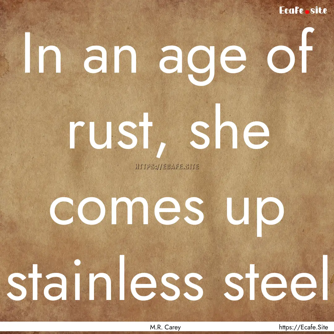 In an age of rust, she comes up stainless.... : Quote by M.R. Carey