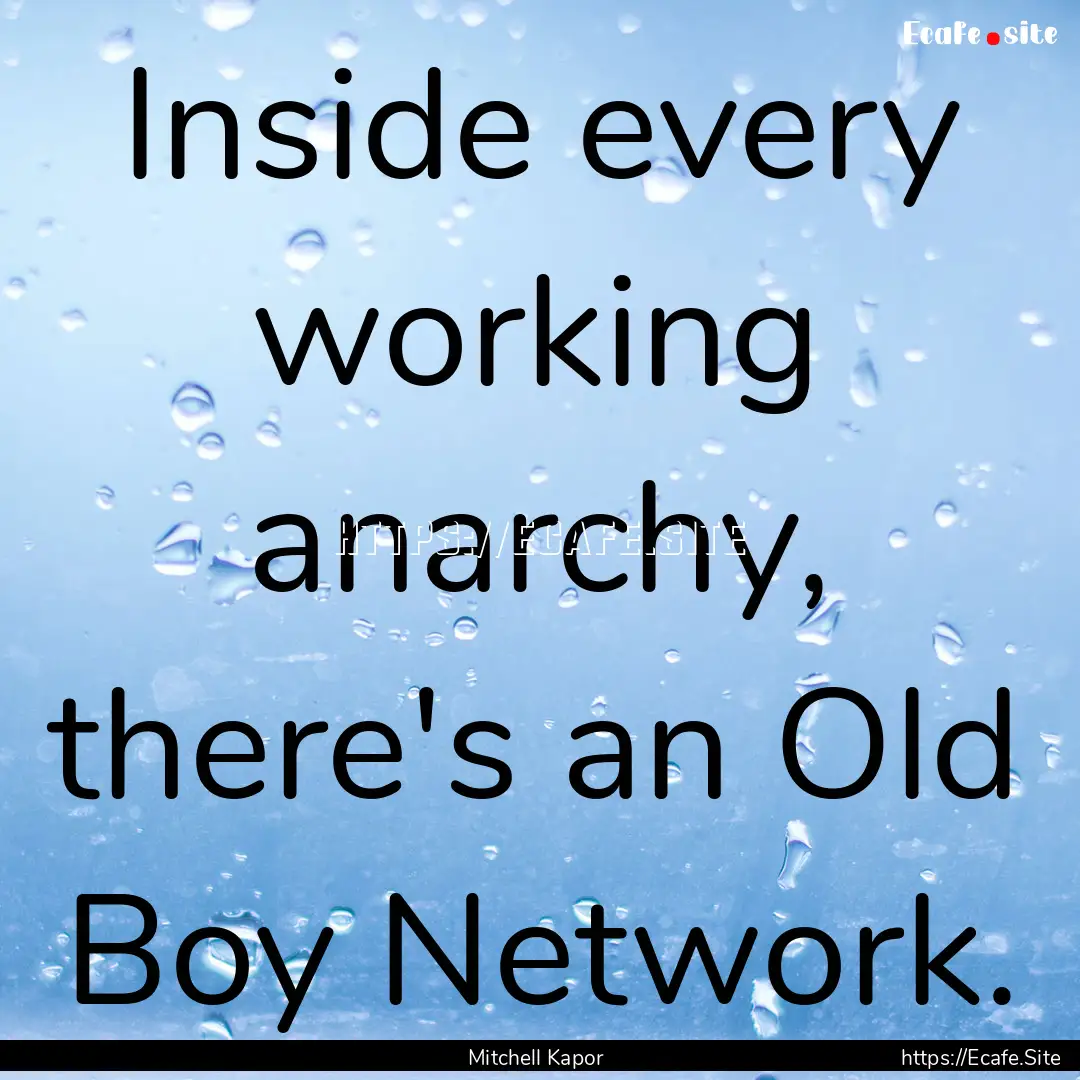 Inside every working anarchy, there's an.... : Quote by Mitchell Kapor