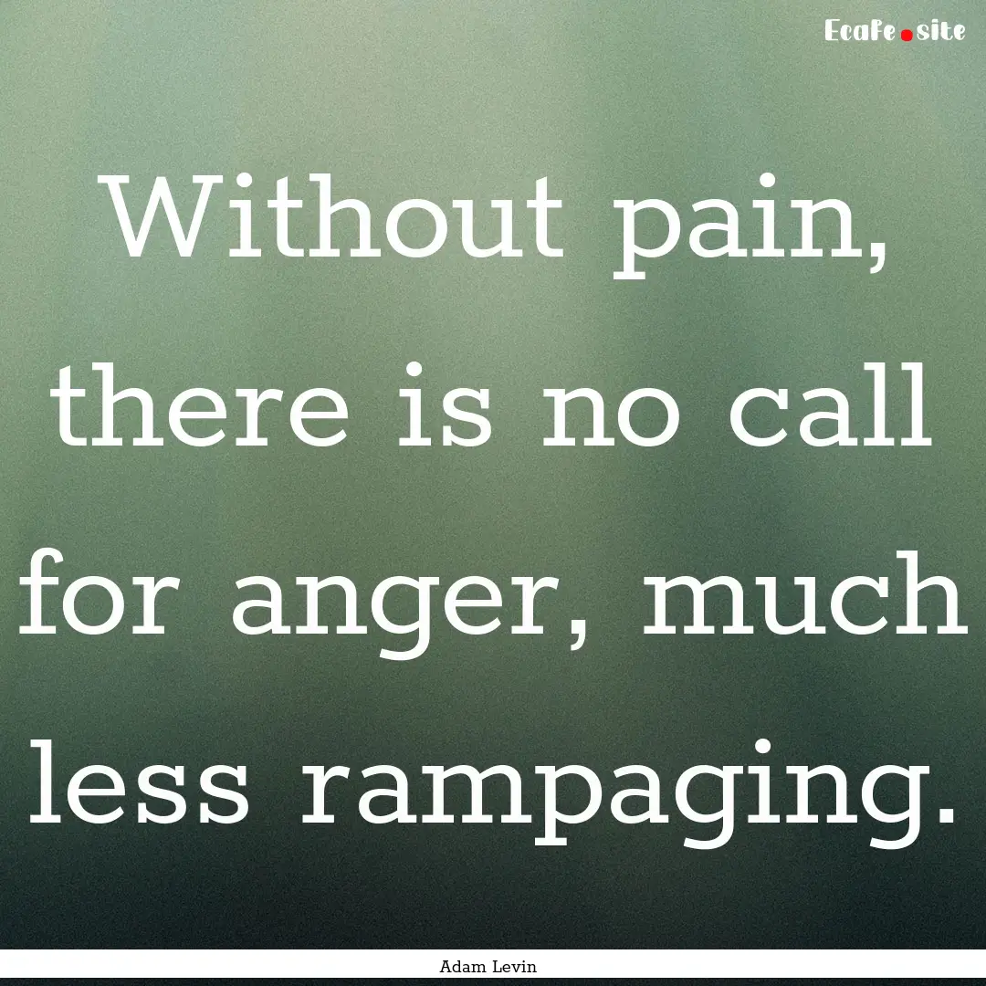 Without pain, there is no call for anger,.... : Quote by Adam Levin