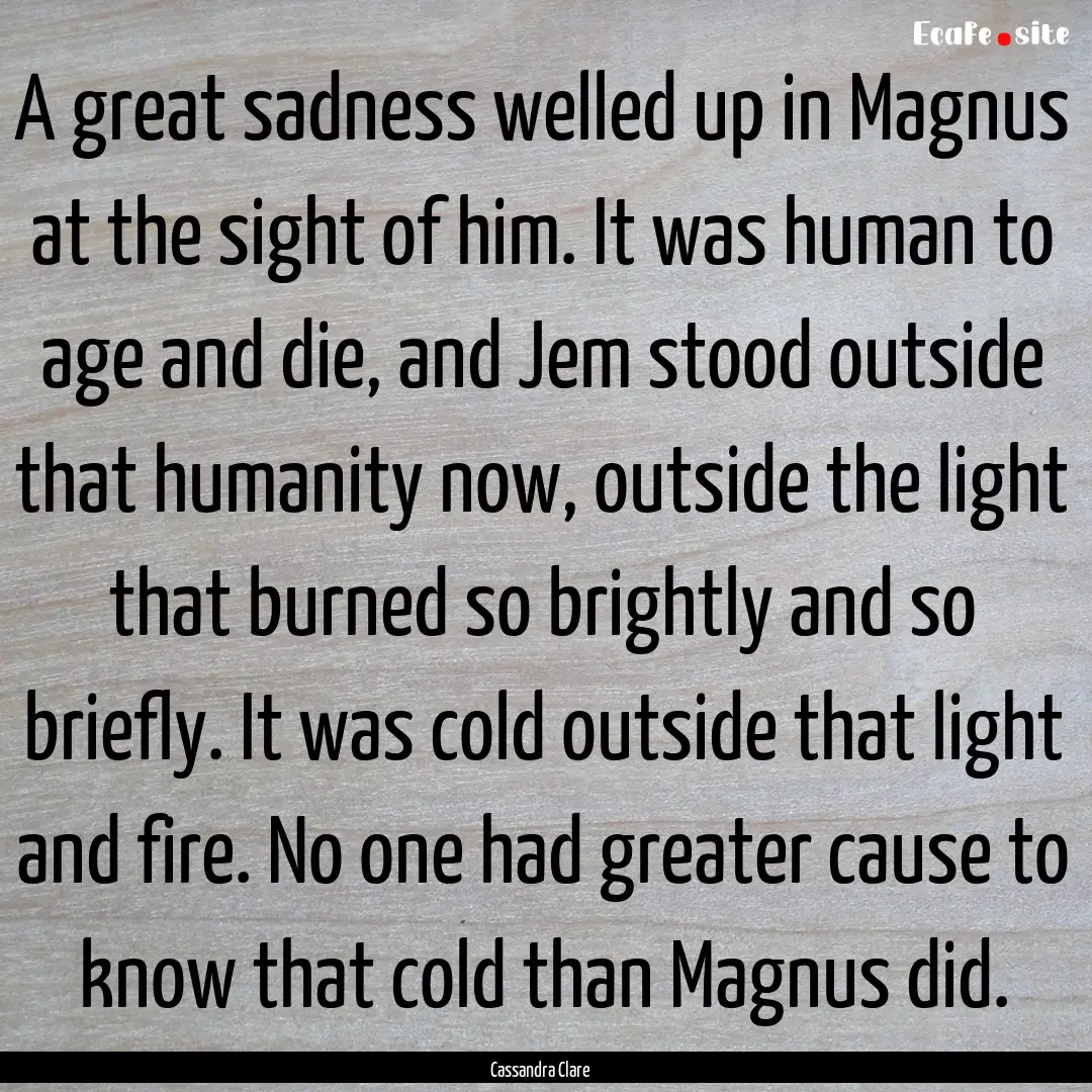 A great sadness welled up in Magnus at the.... : Quote by Cassandra Clare