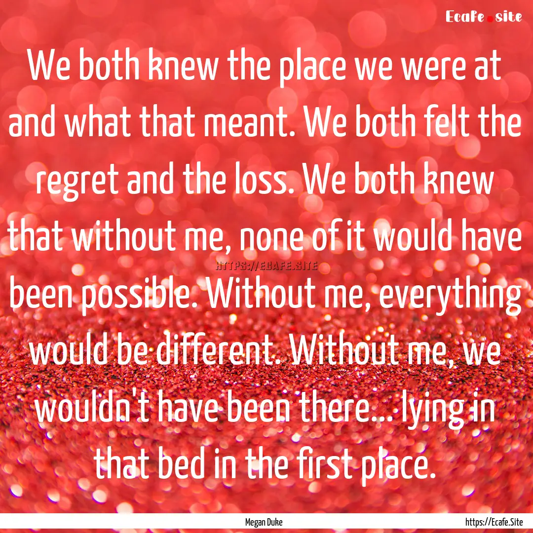 We both knew the place we were at and what.... : Quote by Megan Duke