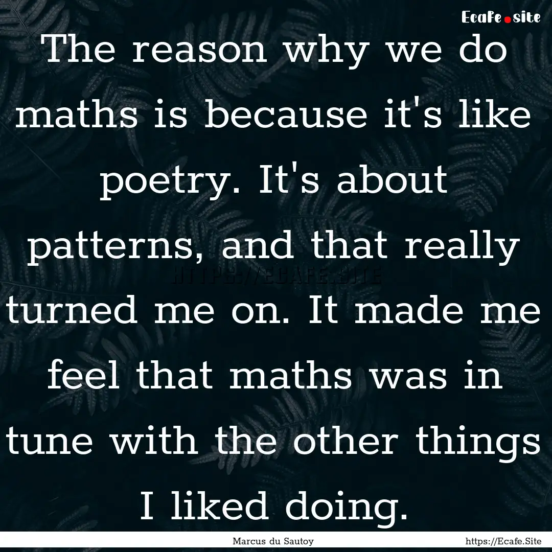 The reason why we do maths is because it's.... : Quote by Marcus du Sautoy