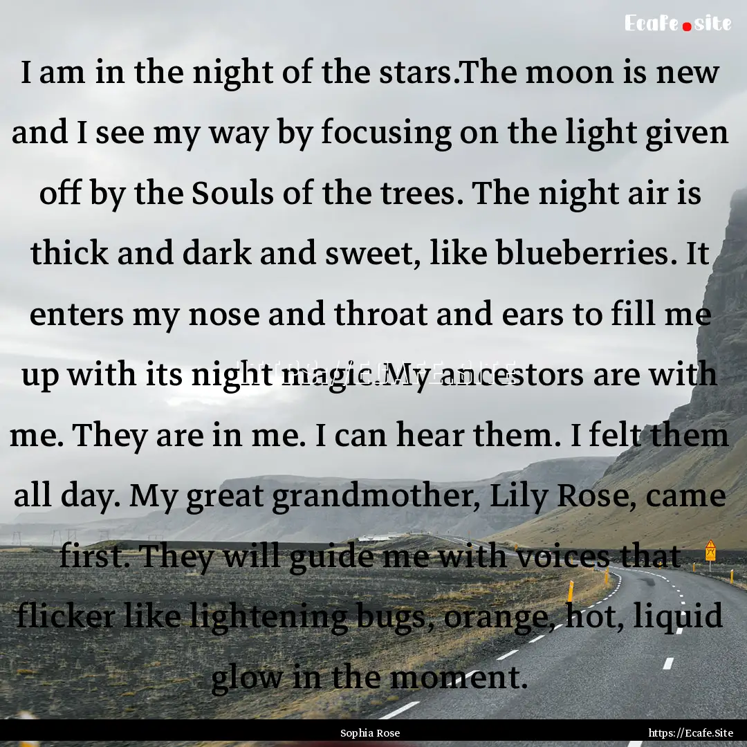 I am in the night of the stars.The moon is.... : Quote by Sophia Rose