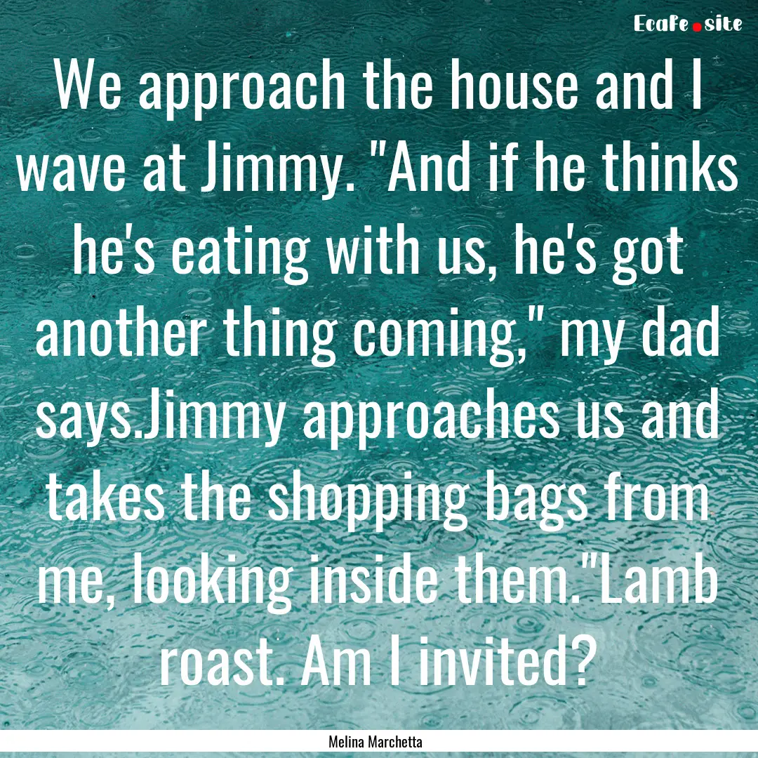 We approach the house and I wave at Jimmy..... : Quote by Melina Marchetta