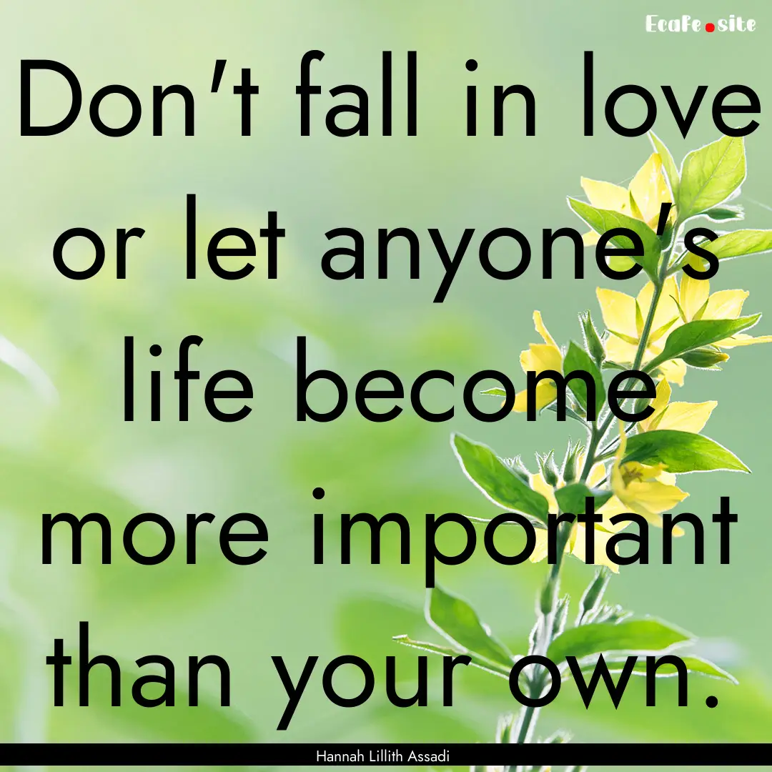 Don't fall in love or let anyone's life become.... : Quote by Hannah Lillith Assadi