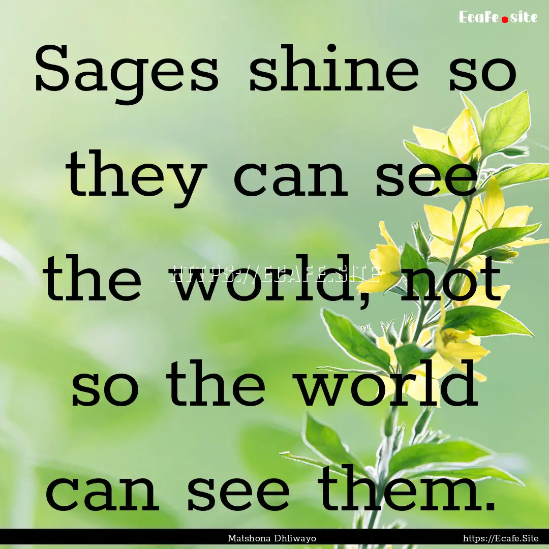 Sages shine so they can see the world, not.... : Quote by Matshona Dhliwayo