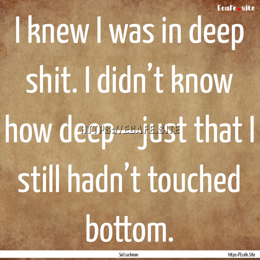 I knew I was in deep shit. I didn’t know.... : Quote by Sol Luckman