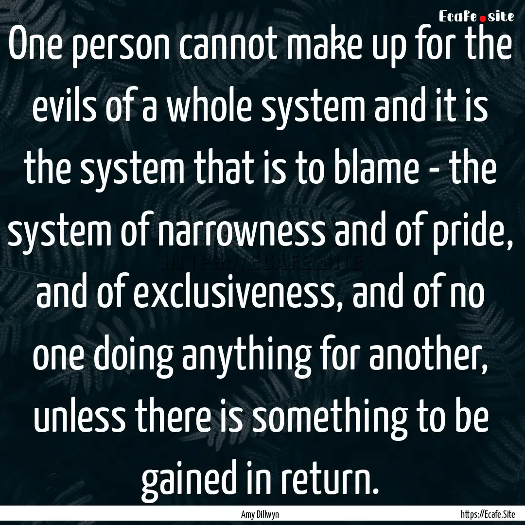 One person cannot make up for the evils of.... : Quote by Amy Dillwyn