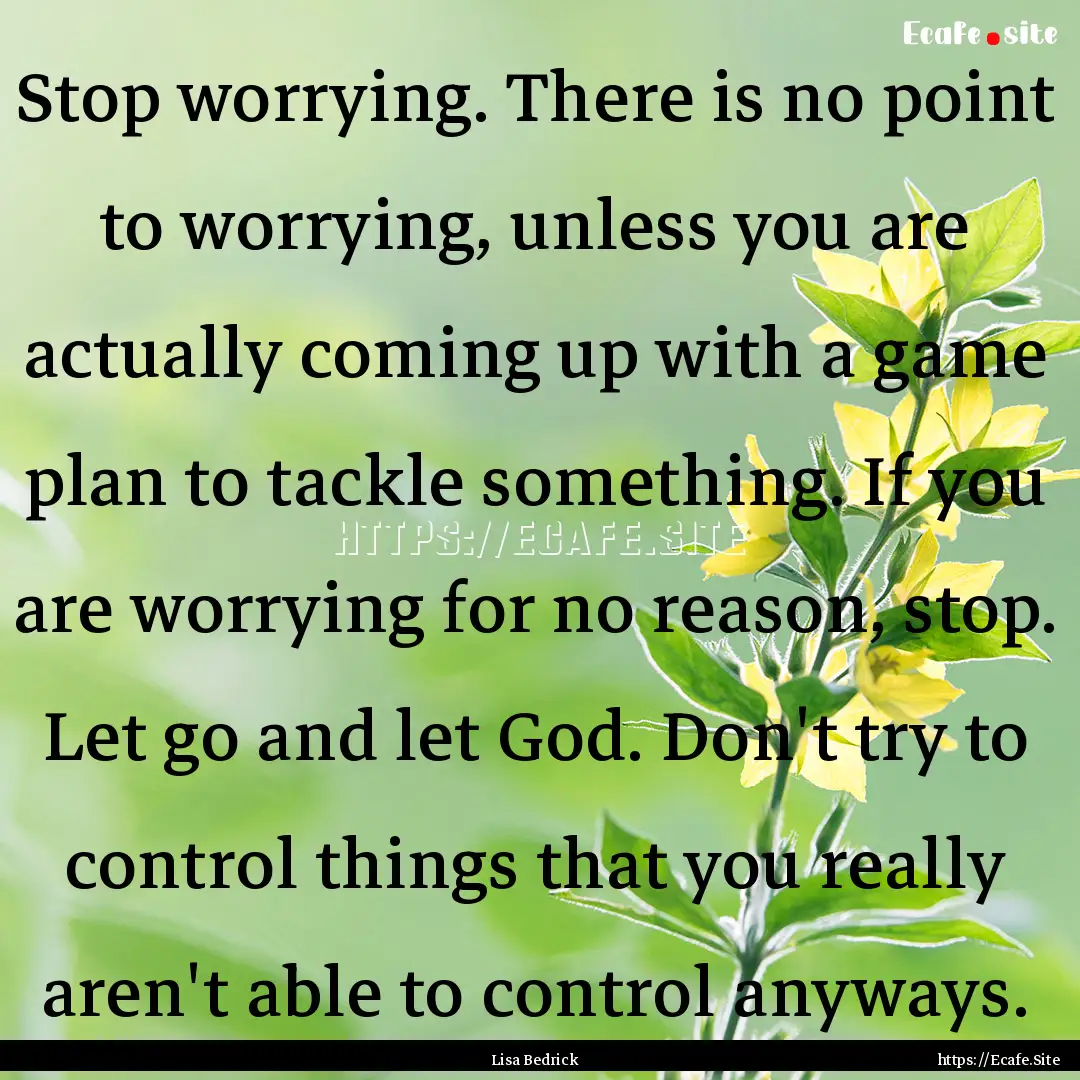 Stop worrying. There is no point to worrying,.... : Quote by Lisa Bedrick