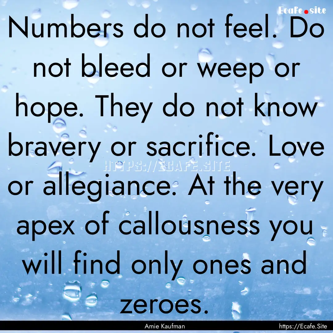 Numbers do not feel. Do not bleed or weep.... : Quote by Amie Kaufman