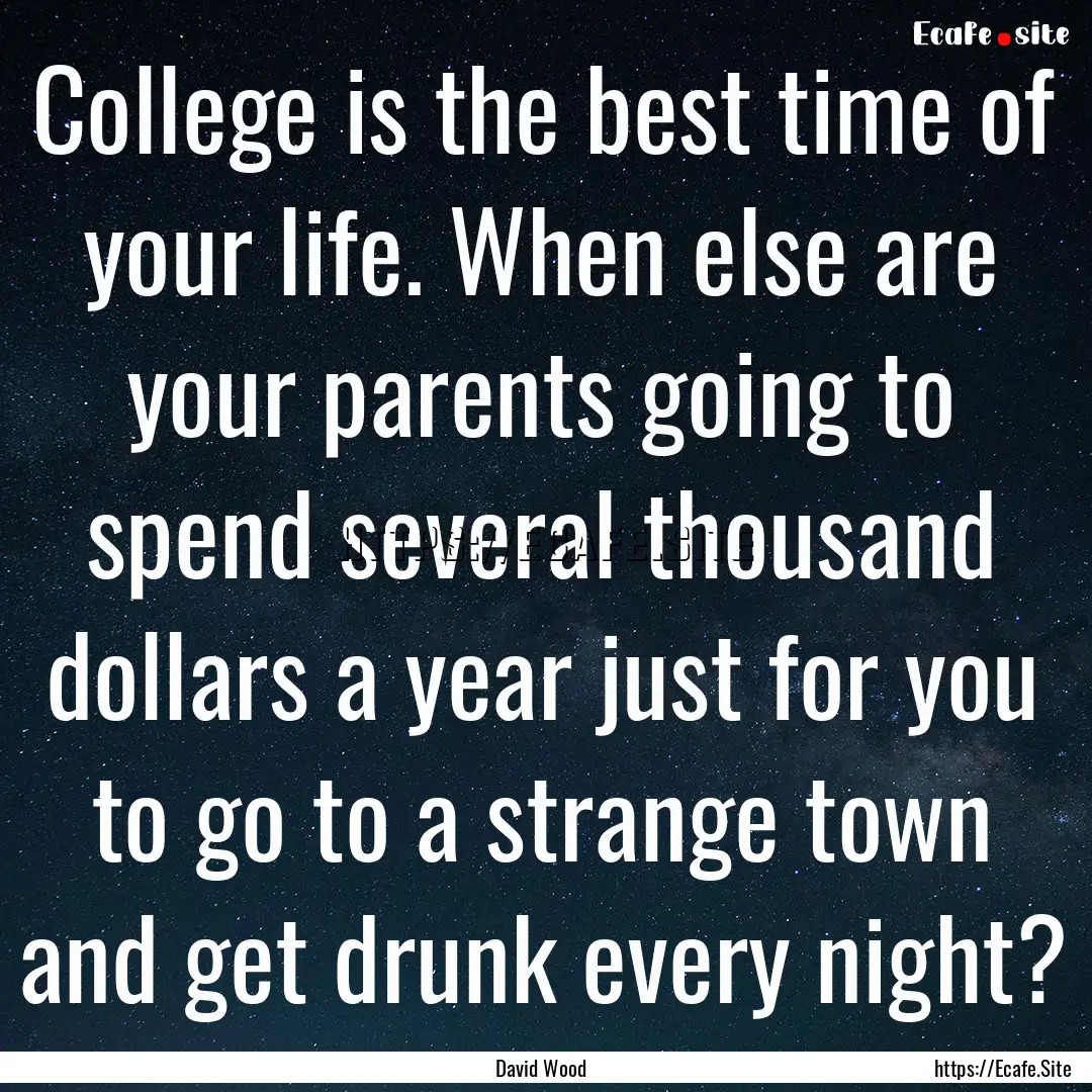 College is the best time of your life. When.... : Quote by David Wood