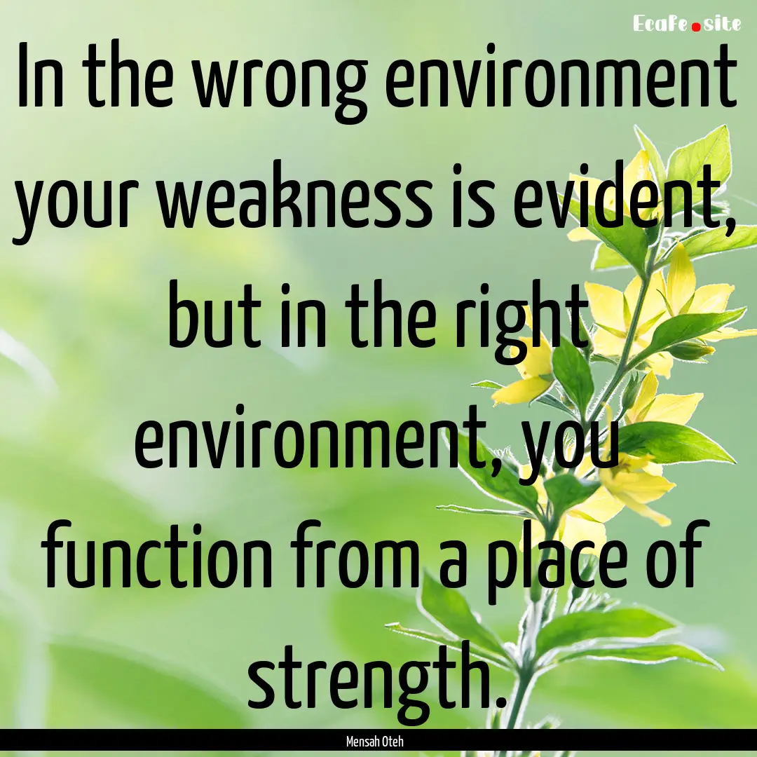 In the wrong environment your weakness is.... : Quote by Mensah Oteh