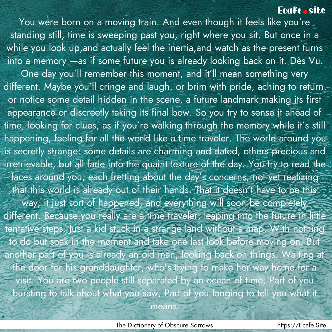 You were born on a moving train. And even.... : Quote by The Dictionary of Obscure Sorrows