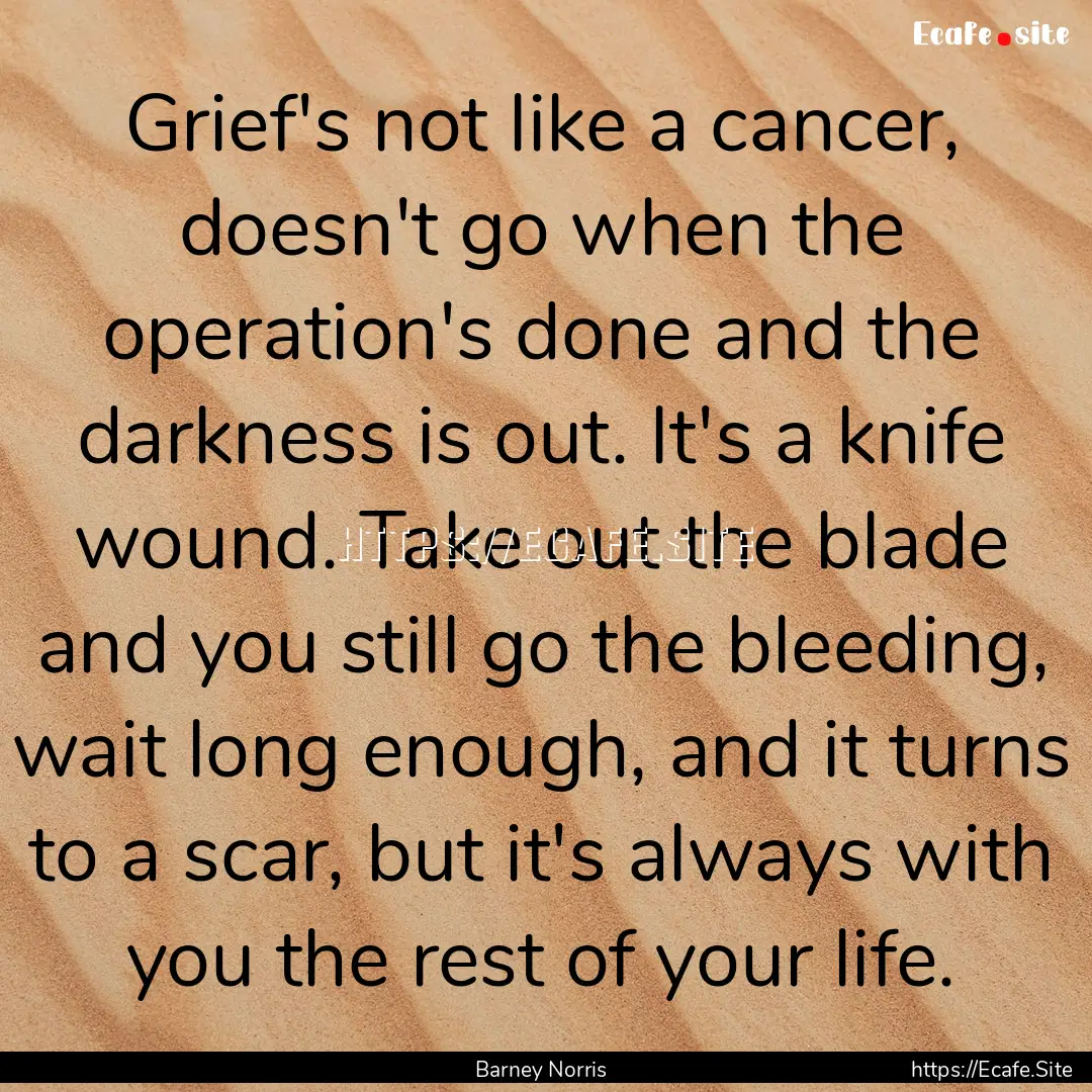 Grief's not like a cancer, doesn't go when.... : Quote by Barney Norris