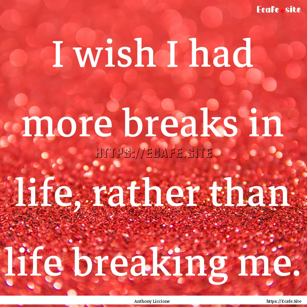 I wish I had more breaks in life, rather.... : Quote by Anthony Liccione