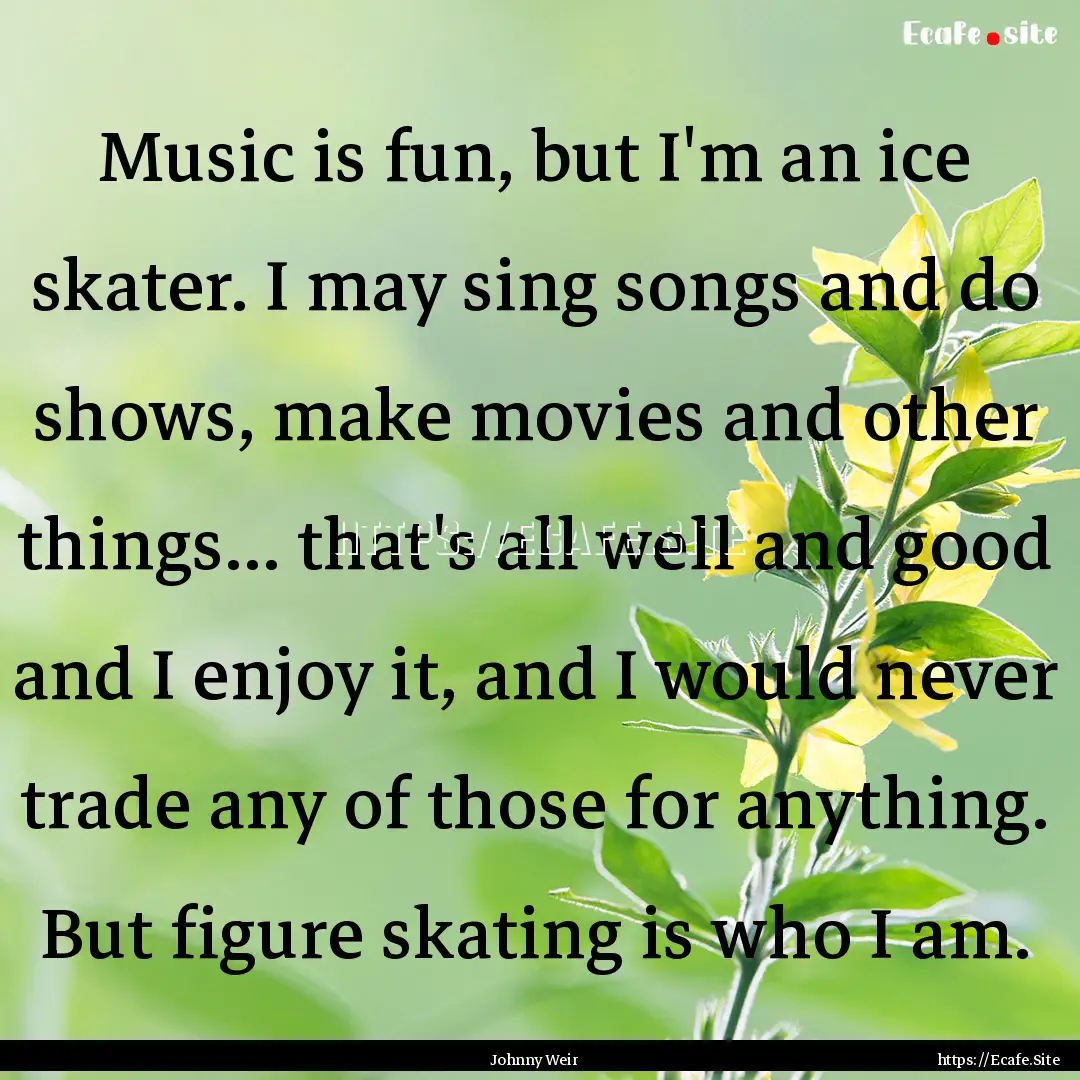 Music is fun, but I'm an ice skater. I may.... : Quote by Johnny Weir