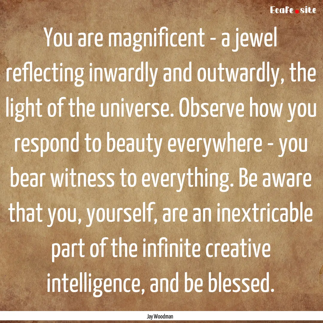 You are magnificent - a jewel reflecting.... : Quote by Jay Woodman