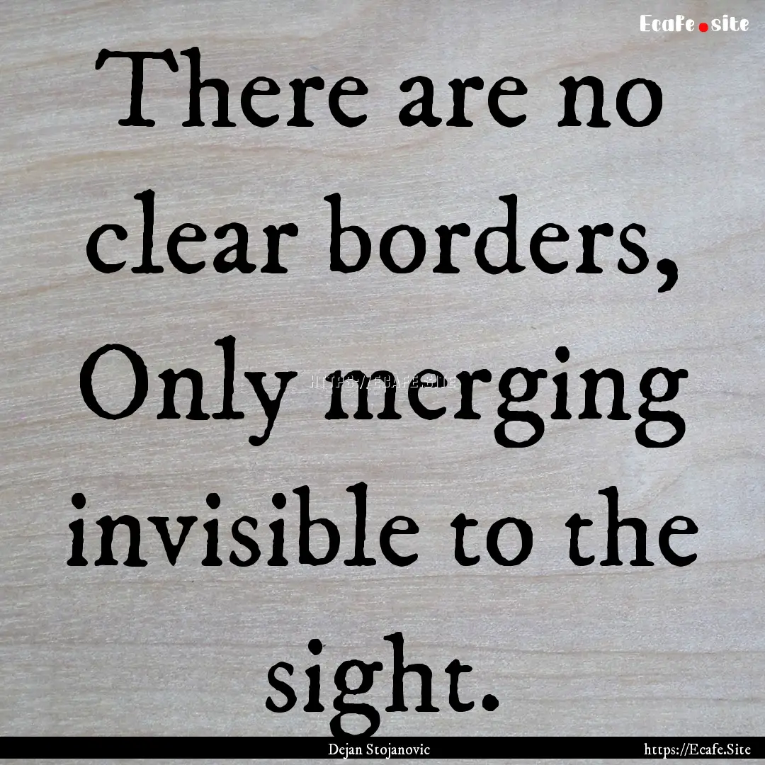 There are no clear borders, Only merging.... : Quote by Dejan Stojanovic