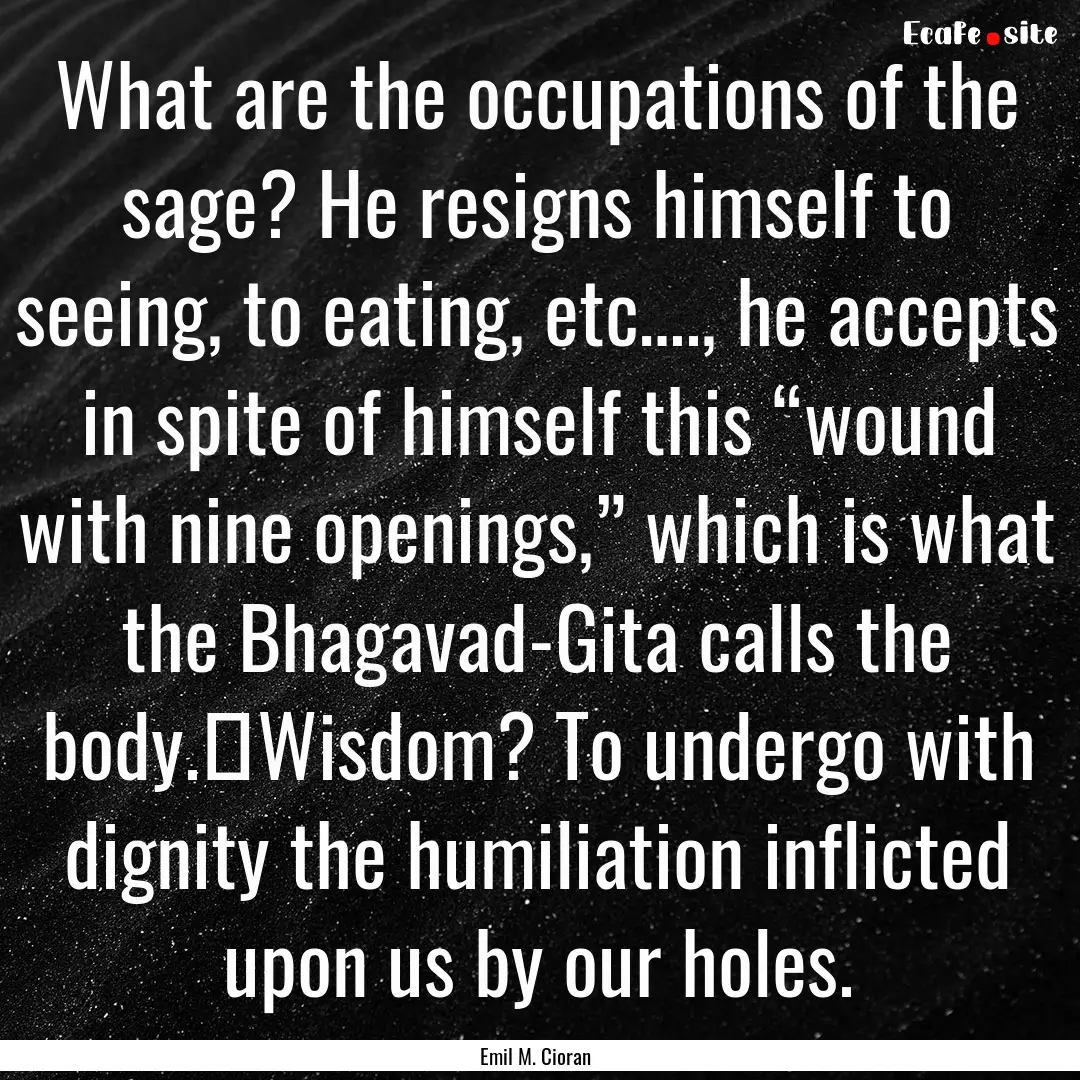 What are the occupations of the sage? He.... : Quote by Emil M. Cioran