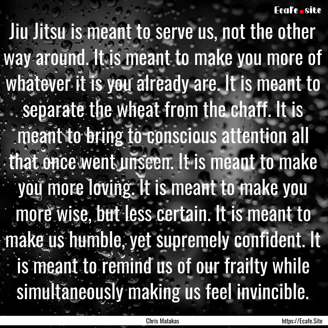 Jiu Jitsu is meant to serve us, not the other.... : Quote by Chris Matakas