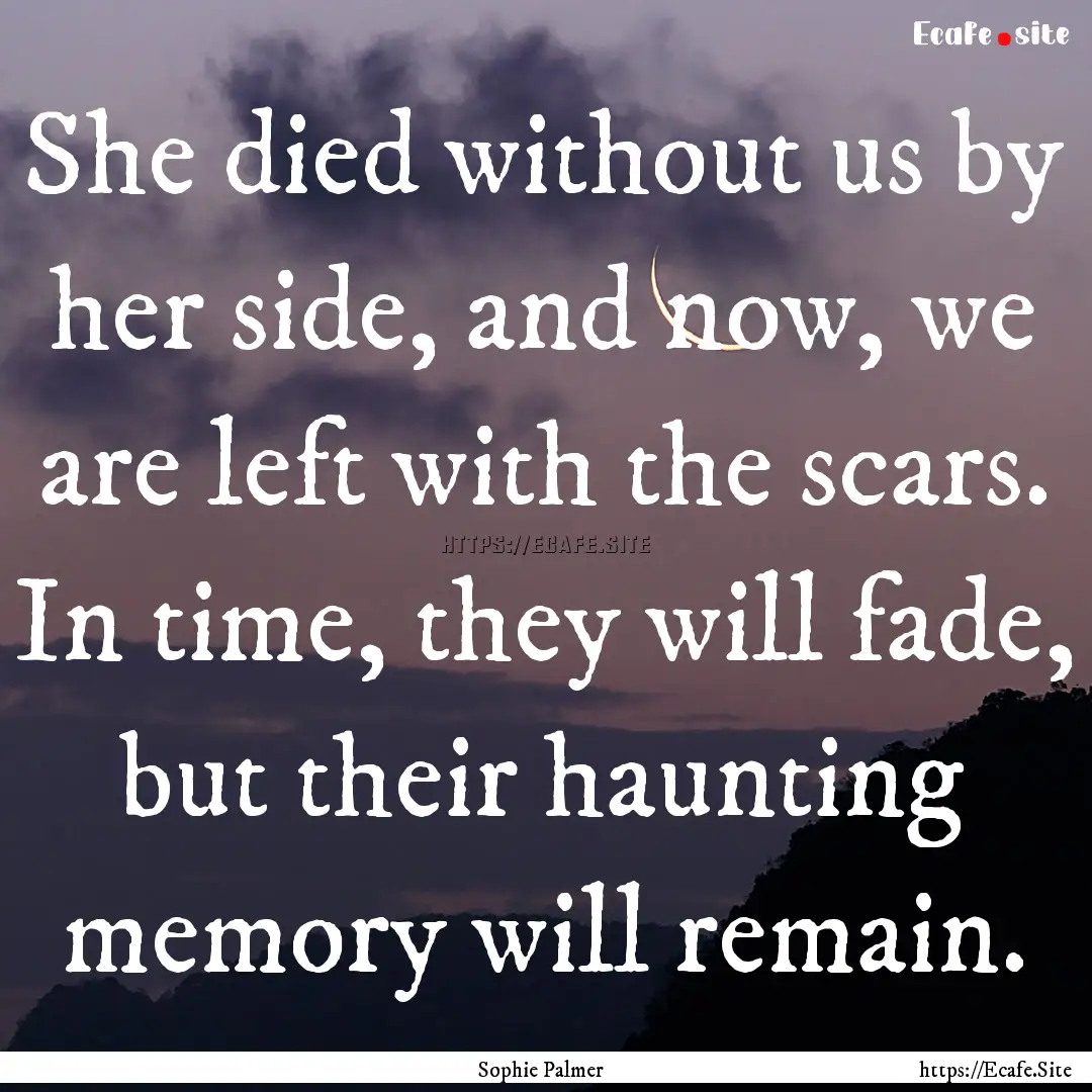 She died without us by her side, and now,.... : Quote by Sophie Palmer