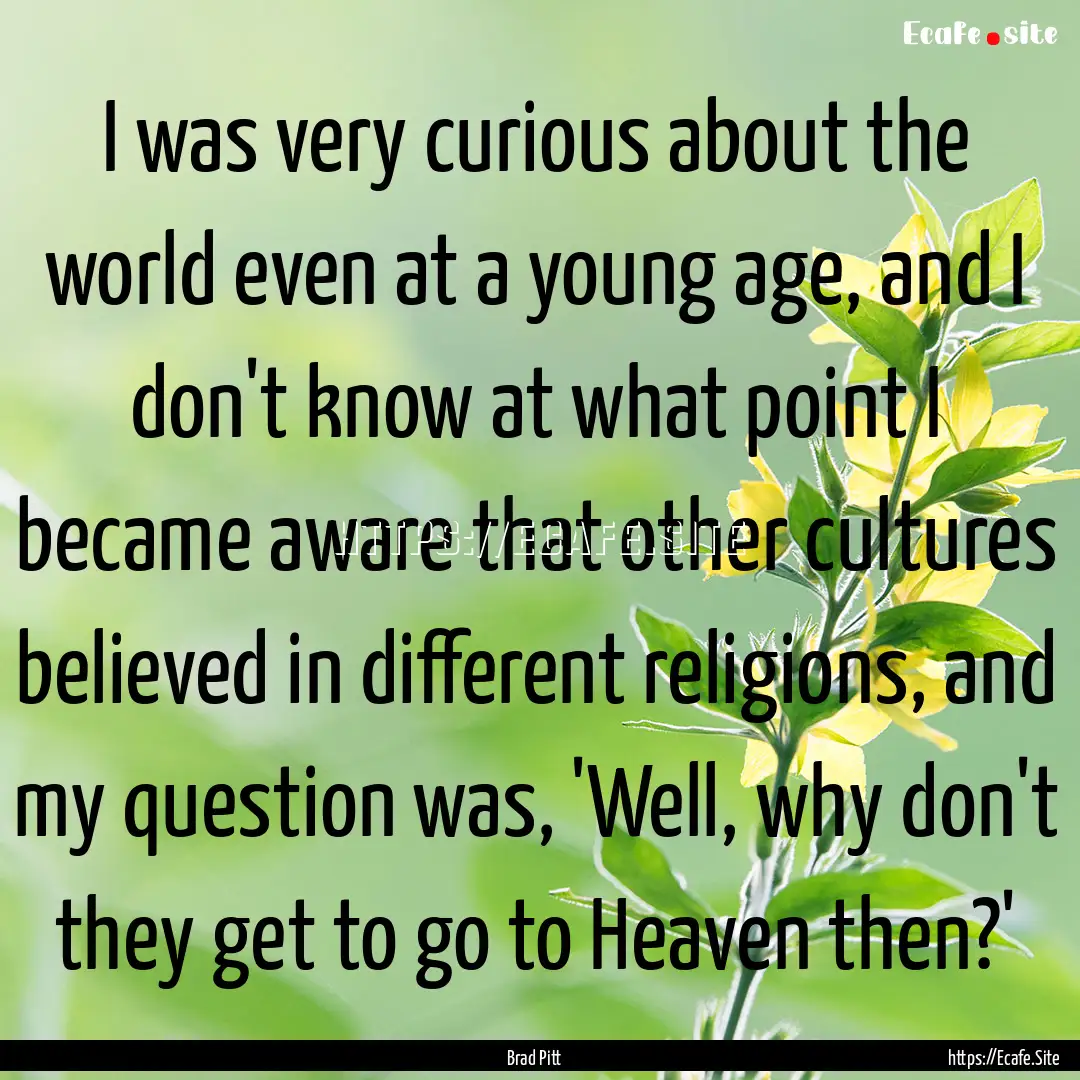 I was very curious about the world even at.... : Quote by Brad Pitt