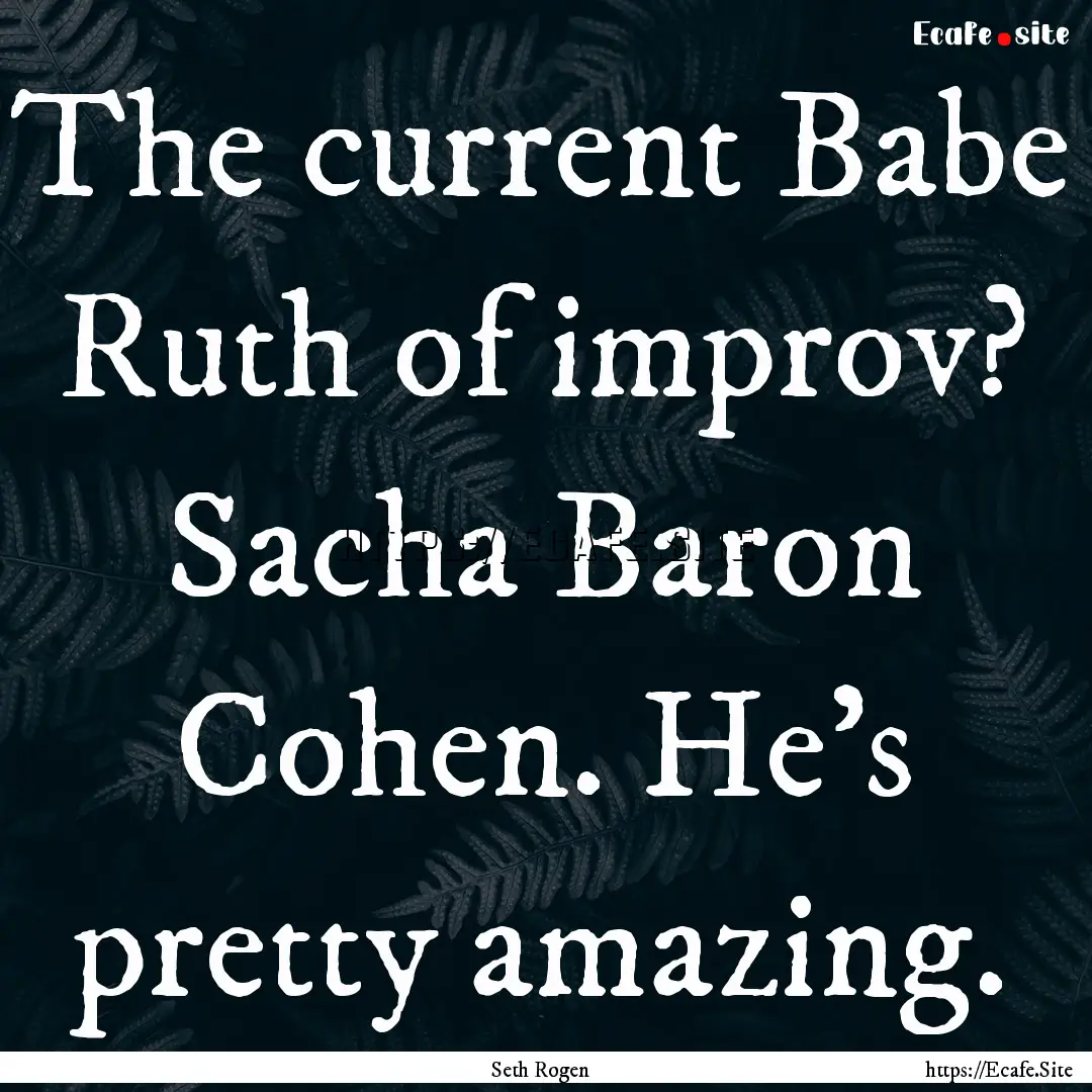 The current Babe Ruth of improv? Sacha Baron.... : Quote by Seth Rogen