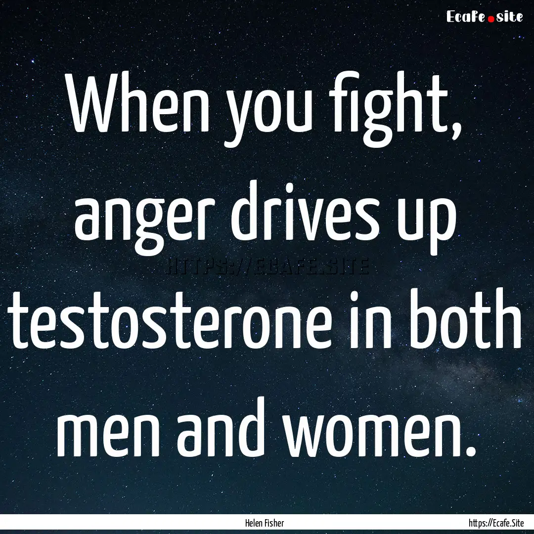 When you fight, anger drives up testosterone.... : Quote by Helen Fisher