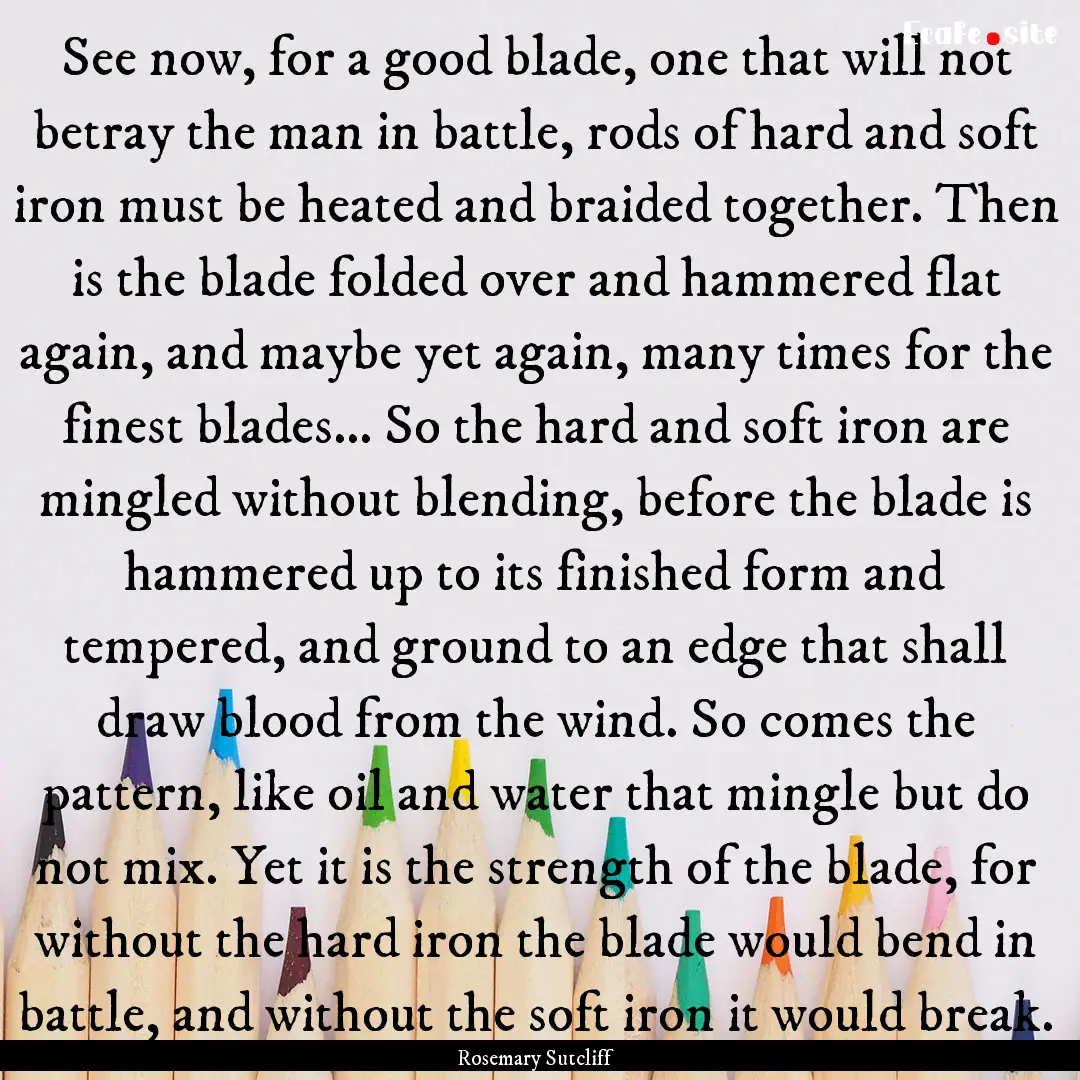 See now, for a good blade, one that will.... : Quote by Rosemary Sutcliff