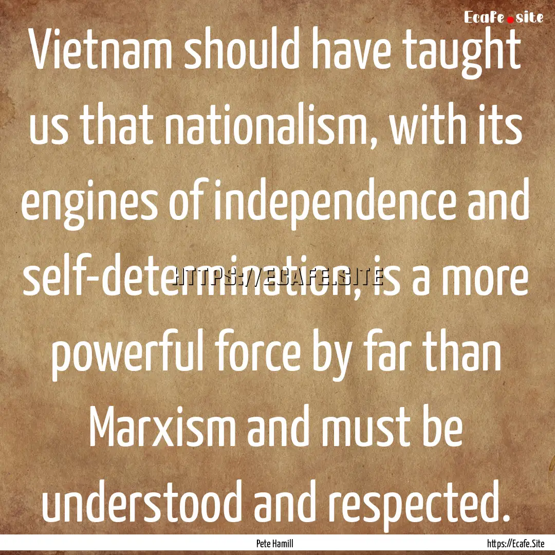 Vietnam should have taught us that nationalism,.... : Quote by Pete Hamill