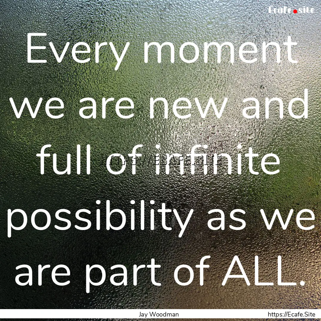 Every moment we are new and full of infinite.... : Quote by Jay Woodman