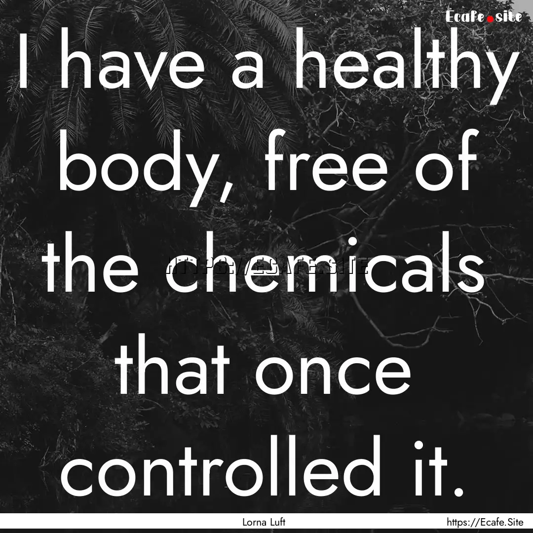 I have a healthy body, free of the chemicals.... : Quote by Lorna Luft