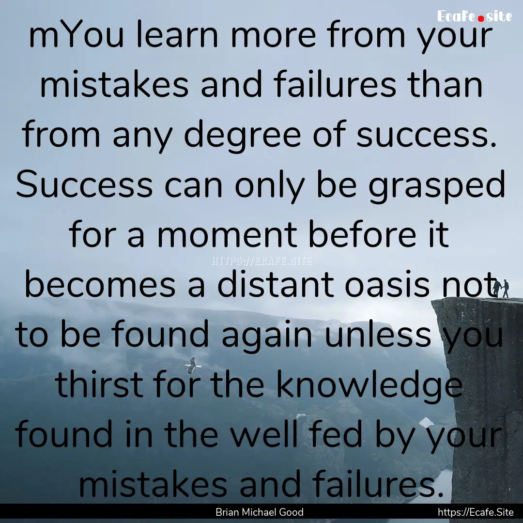 mYou learn more from your mistakes and failures.... : Quote by Brian Michael Good